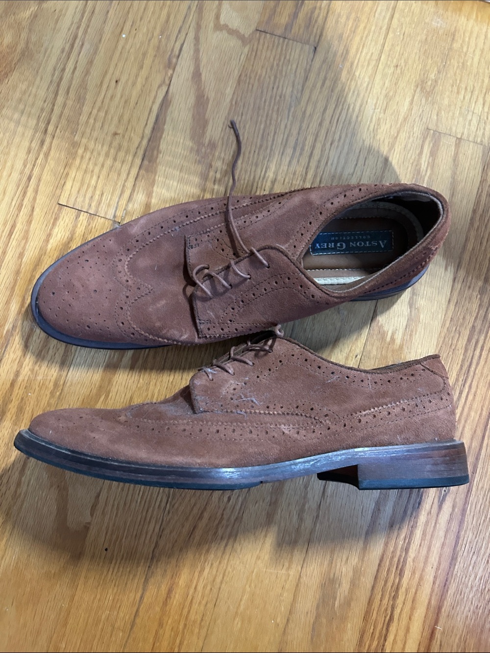 Aston Grey Men's Brown Suede Wingtip Derby Shoes